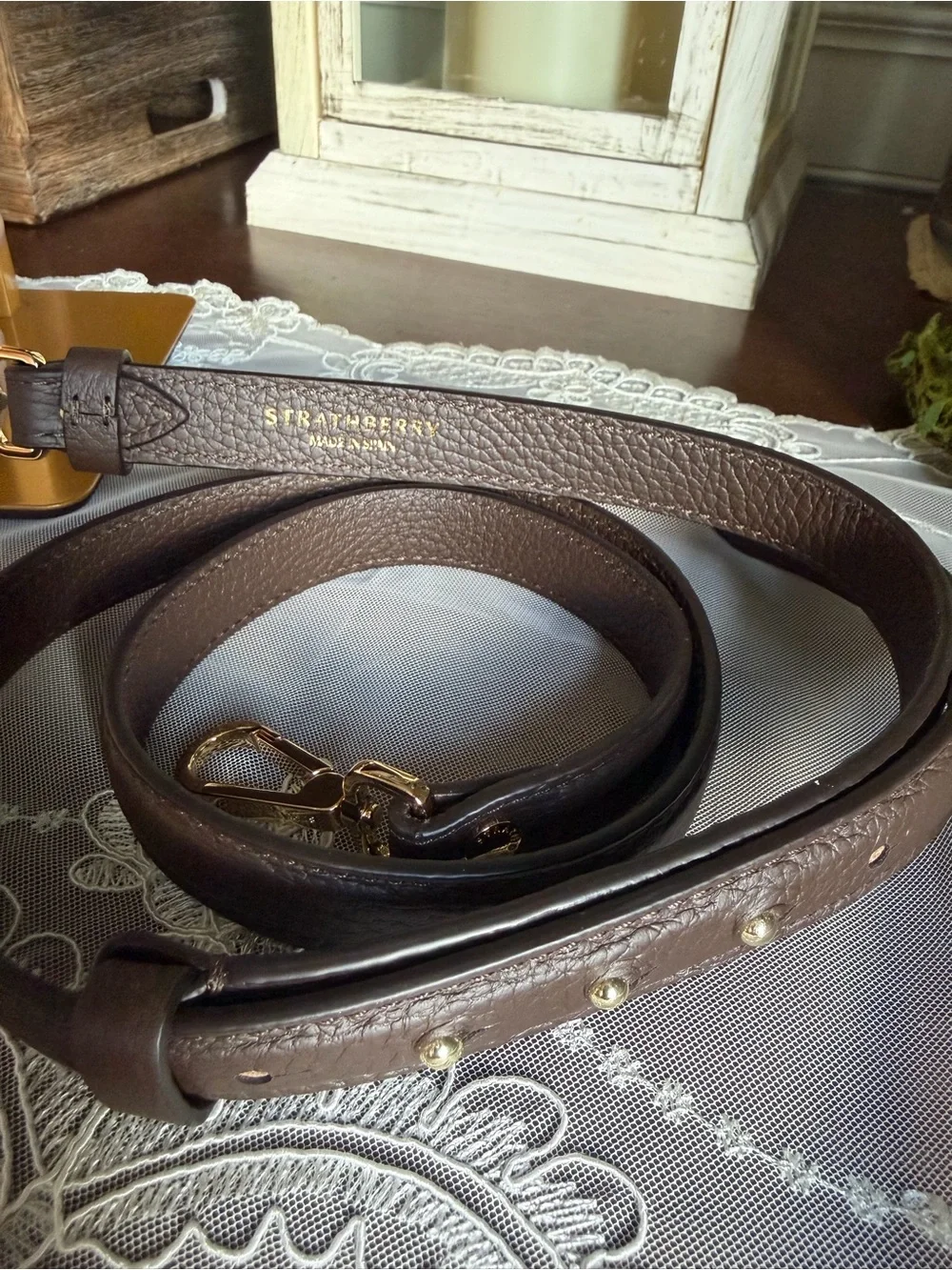 NWOT Strathberry Mosaic Leather Top Handle Bag Purse & Wallet Set-Dkchoclt